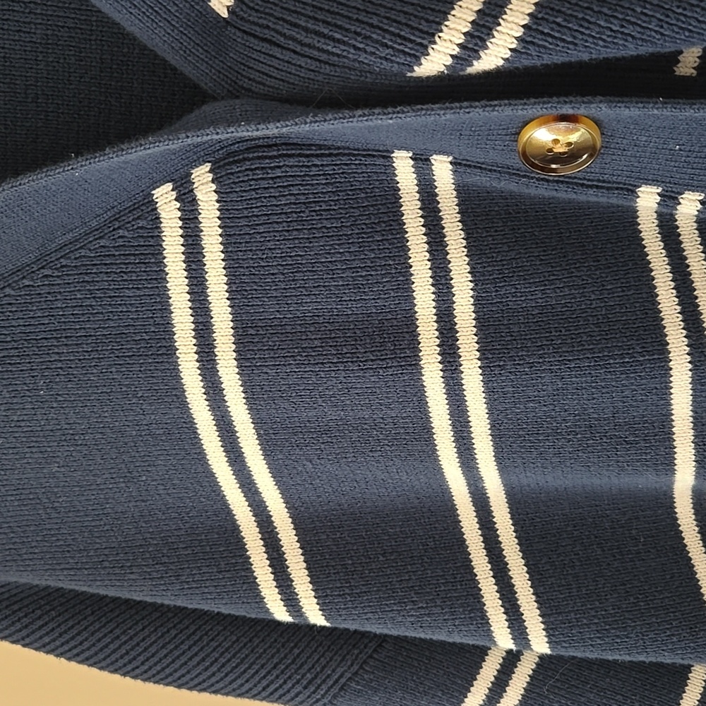 Navy Striped Button-Front Cardigan Sweater - Picture 4 of 10